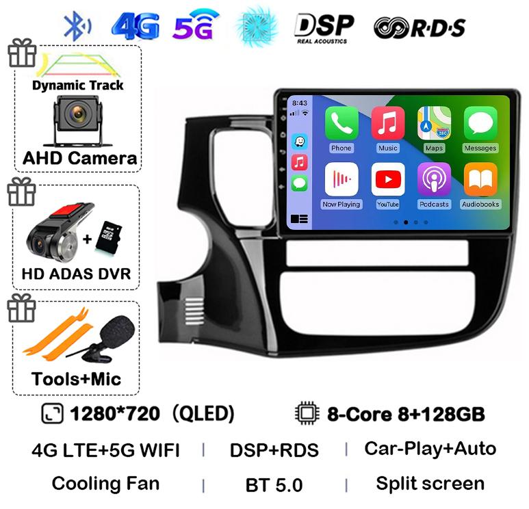 Android14 Carplay Автомагнитола для Mitsubishi Outlander 3 GF0W GG0W 2012-2018 Мультимедийный GPS-плеер Стерео 2din Головное устройство DSP