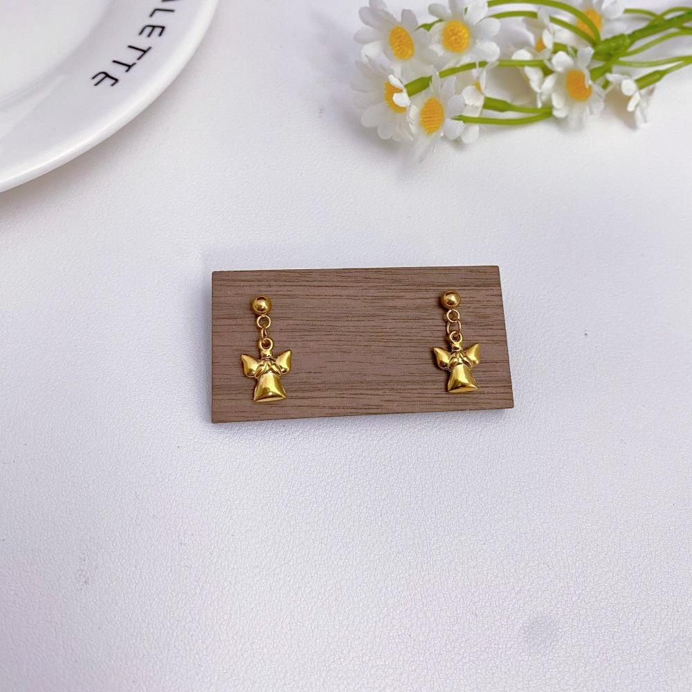 Baroque Gold Angel Praying Stud Earrings - Religious Jewelry for Women, Cute Mini Design