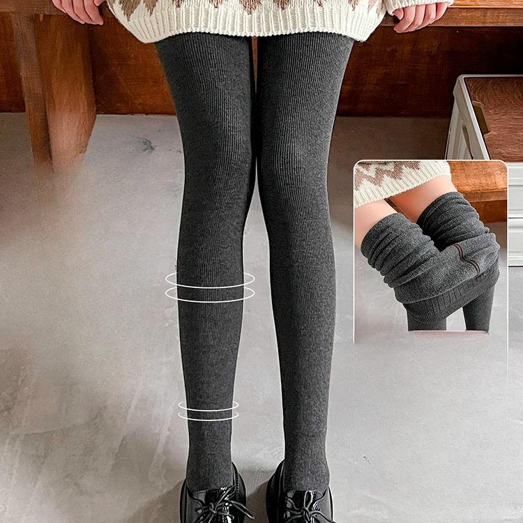 Women's Vertical Stripe High Waist Warm Cotton Fleece Lined Thickened Pantyhose Autumn Winter Outer Wear Stirrup Leggings