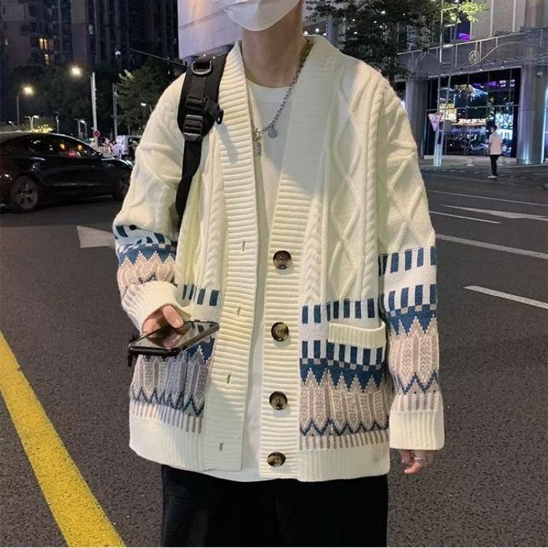 2022 Мужской ретро-американский уличный свитер - осень/зима Японский повседневный кардиган куртка