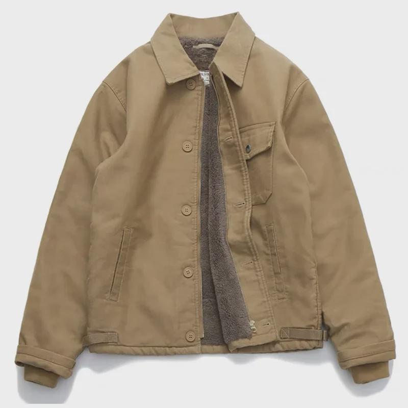 Мужское зимнее пальто из утолщенной овчины с лацканами, цвет хаки A2, хлопок, длинные рукава, плюс бархат