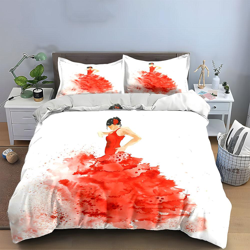 Flamenco Dancer Watercolor Art Bedding Duvet Cover Set Duvet Cover Pillowcases (1*Duvet Cover 2*Pillowcases, without duvet insert)