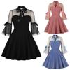 Women Party  Color Long Sleeve Retro Dress Gothic Flare Sleeve Stitching Dress