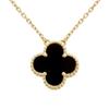 Clover Necklace K18 Yellow Gold 18K Quatrefoil Present Engraved Women's (B. Black)