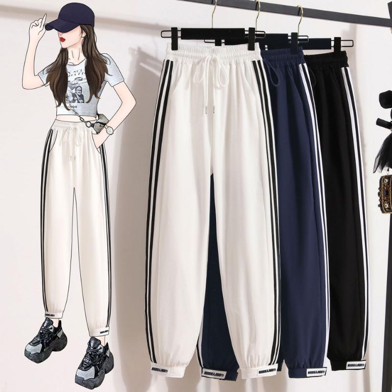 Contrasting Striped Patchwork Sweatpants High-waisted Baggy Casual Pants
