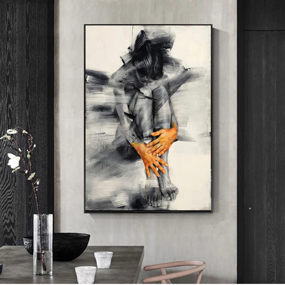 Abstract Nude Woman Art Figure Posters Canvas Painting Black and White Wall Art Picture for Living Room Home Decor