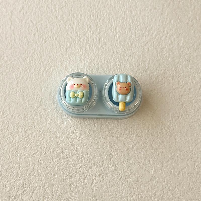 1pc Cute Animal Contact Lens Case Mini Contact Lens Box Portable Lightweight Travel Lens Care Tool with Tweezers
