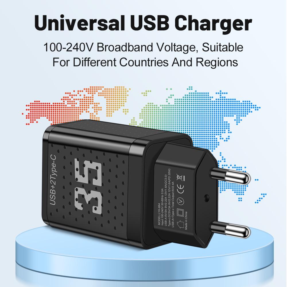 20-ваттное двойное PD+USB зарядное устройство 3A с вилками US/EU/UK