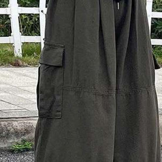 Men Pants with Multi Pockets Elastic Waist Wide Leg Oversized Vintage Cargo Pants Solid Color Streetwear Slacks for Outdoor Hiking Camping