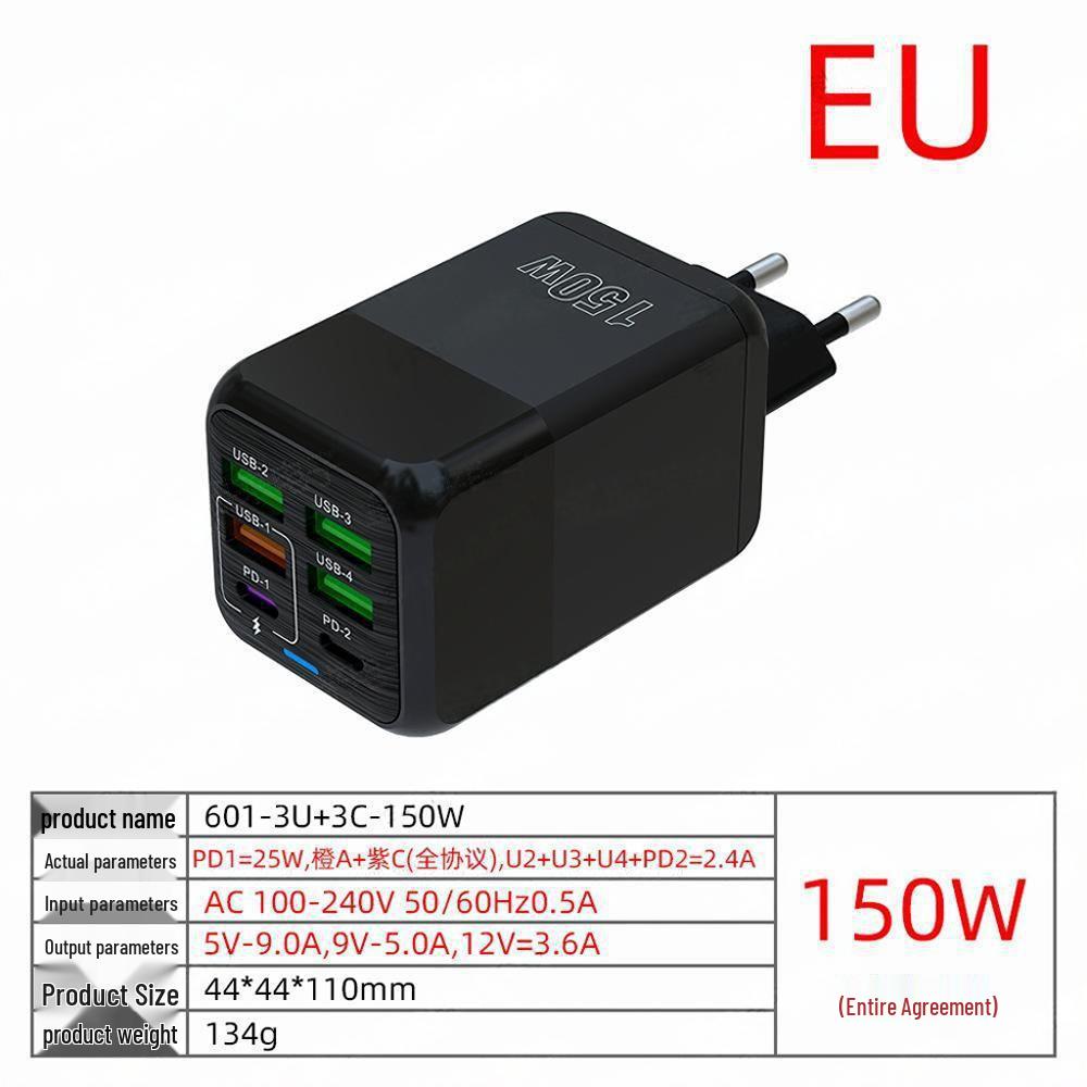 Многопортовое зарядное устройство 200 Вт: 3 USB + 3 PD, Быстрое зарядное устройство 6-в-1 для мобильных телефонов, 5 В/2,4 А, Стандарты ЕС/США/Великобритании