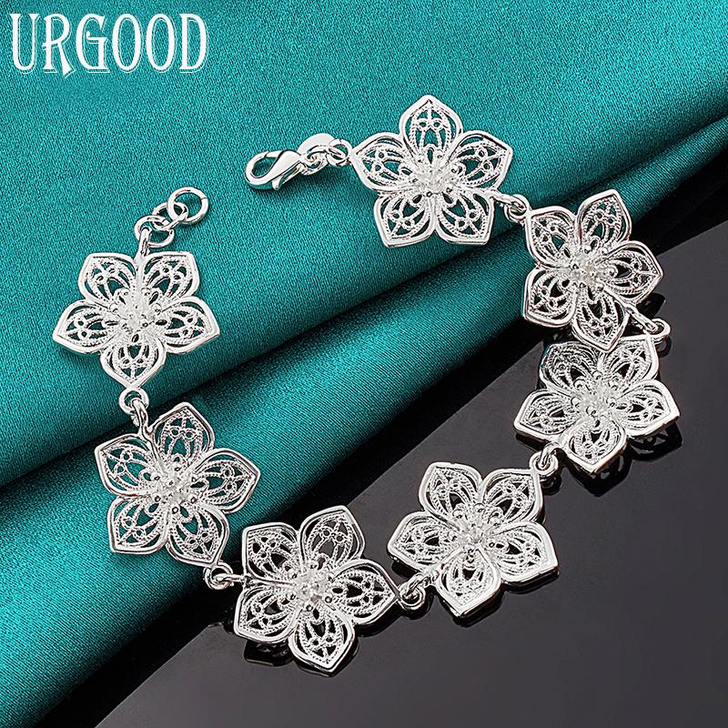 925 Sterling Silver Beautiful Flower Bracelet Fashion Jewelry