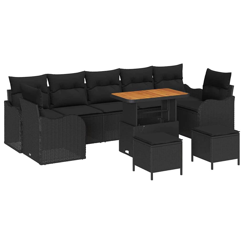 Garden Sofa Set with Cushions and Storage 10 pcs Black