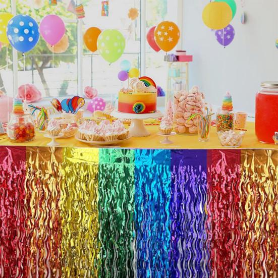 Юбка для стола Волнистая металлическая мишура с бахромой из фольги Многоразовая водонепроницаемая плотная пляжная вечеринка в джунглях Церемония украшения дня рождения Юбка для стола для