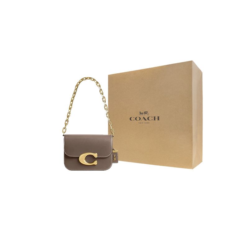 Coach Idol 21 Gold Logo Chain Magnetic Buckle Flap Leather Messenger Bag Women Bags Deep-Gray CM557-B4CBD