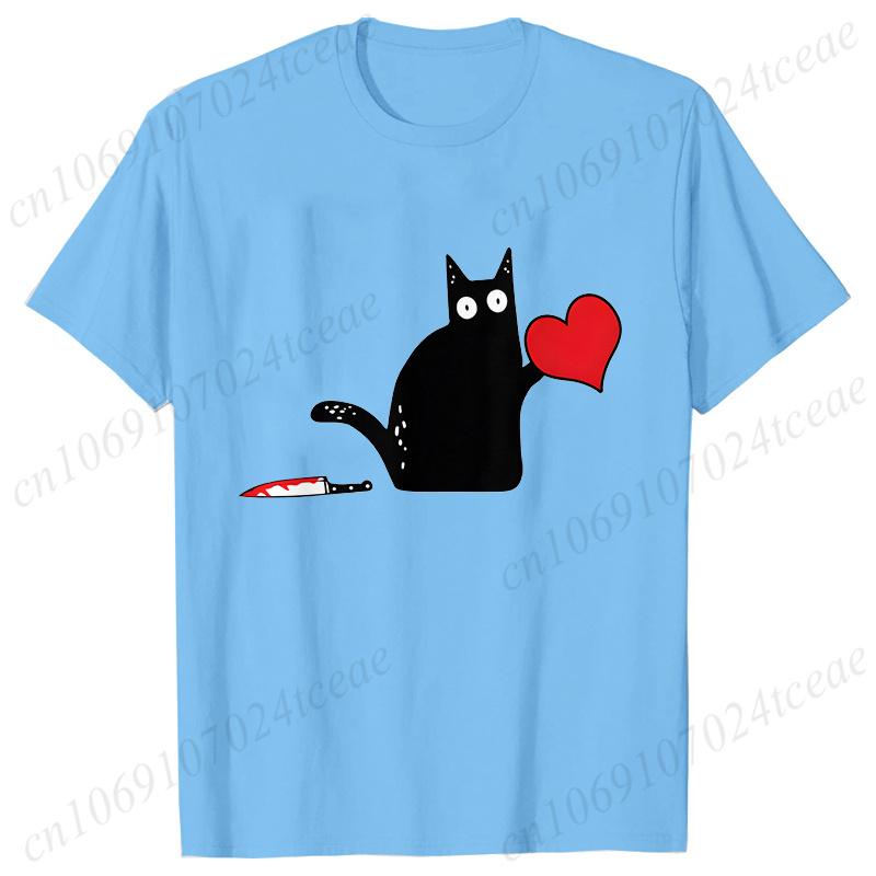 Футболка «Черный кот с ножом», Футболки для влюбленных, Парные футболки, Лучшие парные футболки, Футболка для влюбленных, Наряды с черным котом и сердечками