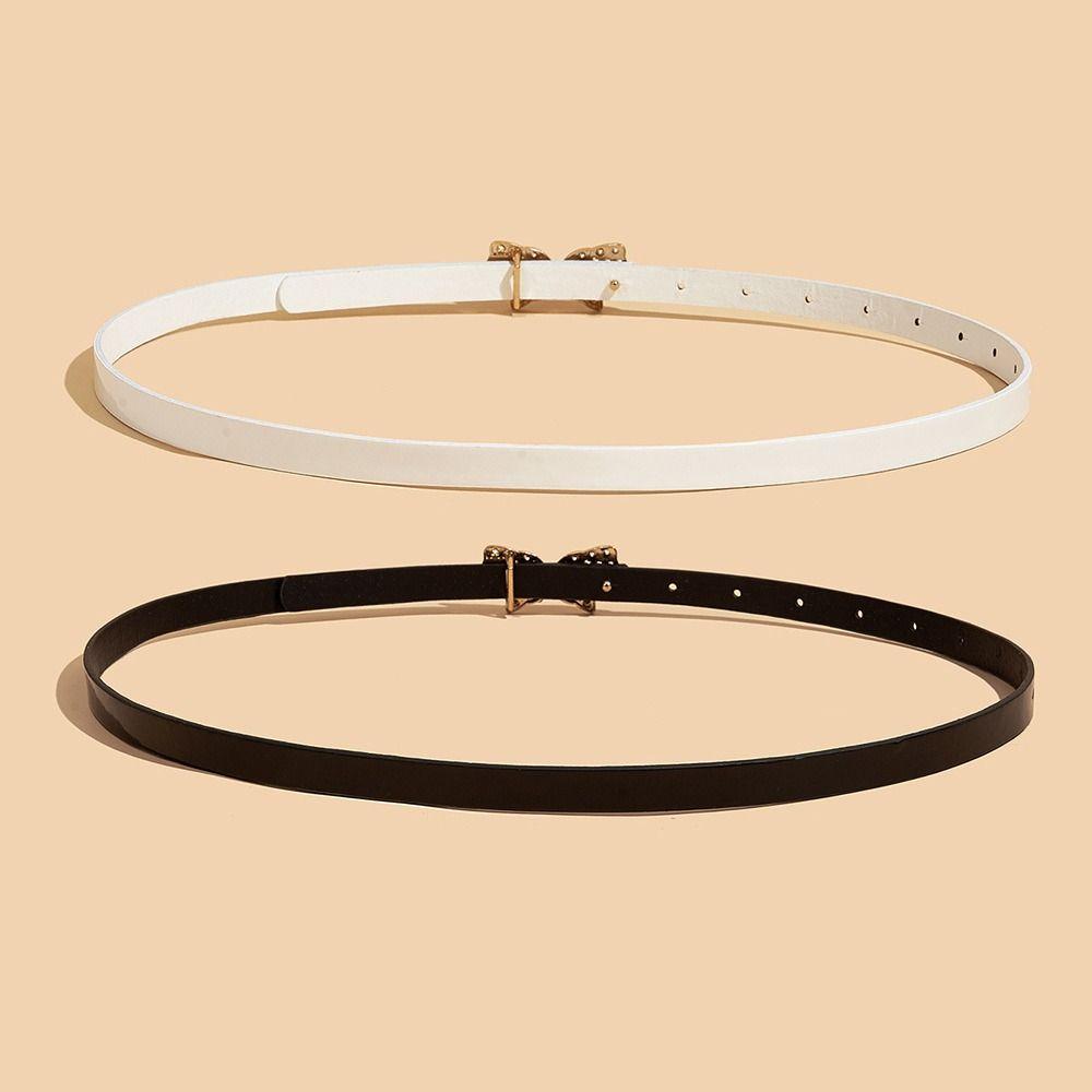 Patent Leather Butterfly Rhinestone Belt Decorative Versatile Business Waist Strap Gold Buckle Pin Buckle Waistband