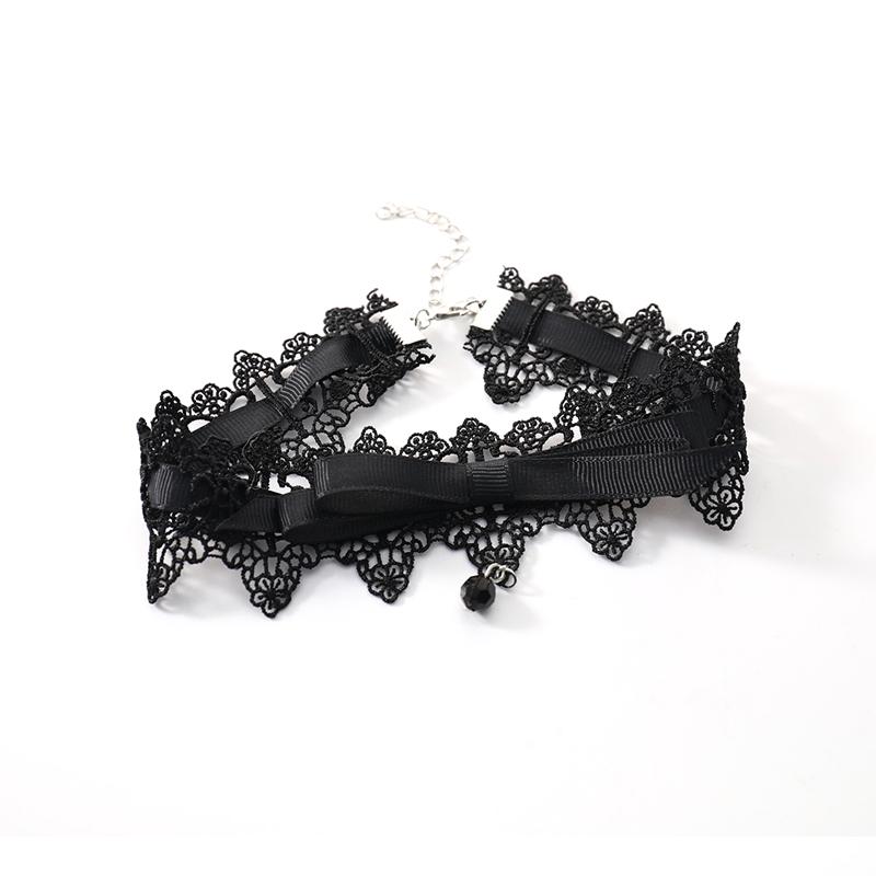 Korean Bowknot Girl Black Lace Choker Necklace Harajuku Loli Cute Collar
