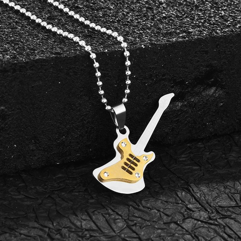 Japanese And Korean Fashion Electric Guitar Hip-Hop Men'S Titanium Steel Pendant Street Personality Rock Men'S And Women'S Punk Necklace