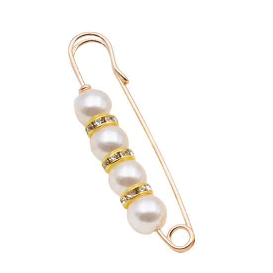 Flower Shape Anti-Exposure Women Brooch Pin Shining Rhinestone Faux Pearls Safety Pin Costume Accessories