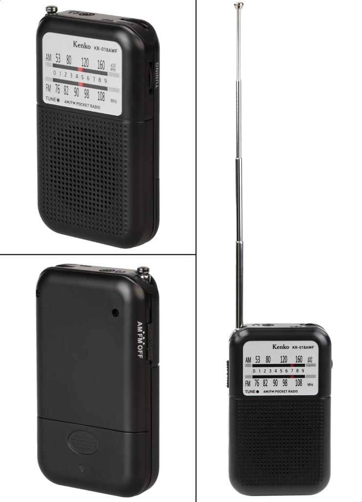 Портативное радио Kenko ST Карманное радио AAA, комплект батареек, совместимое с монофоническими наушниками FM, в комплекте 446461 KR-018AWF AM/FM/Wide