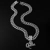 Crown QUEEN Letter Full Diamond Cuban Chain Pendant, Hip Hop Temperament Personality Necklace Jewelry