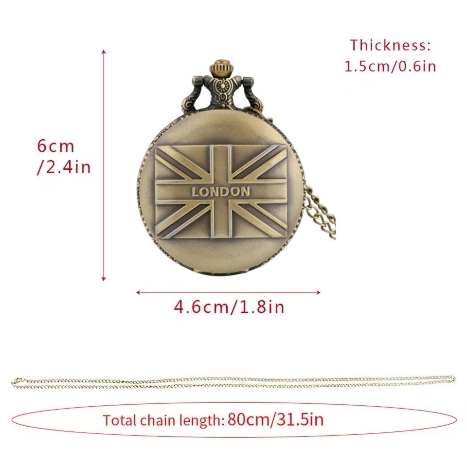 Винтажные Бронзовые Лондонские Кварцевые Карманные Часы Циферблат с Арабскими Цифрами Ностальгический Кулон-Подвеска Подарочная Серия