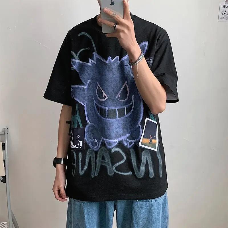 Fashion Oversized T-shirts Bear Print Men T-Shirt Summer Hip Hop Loose Tee High Street Tops Short Sleeve Cotton Clothing