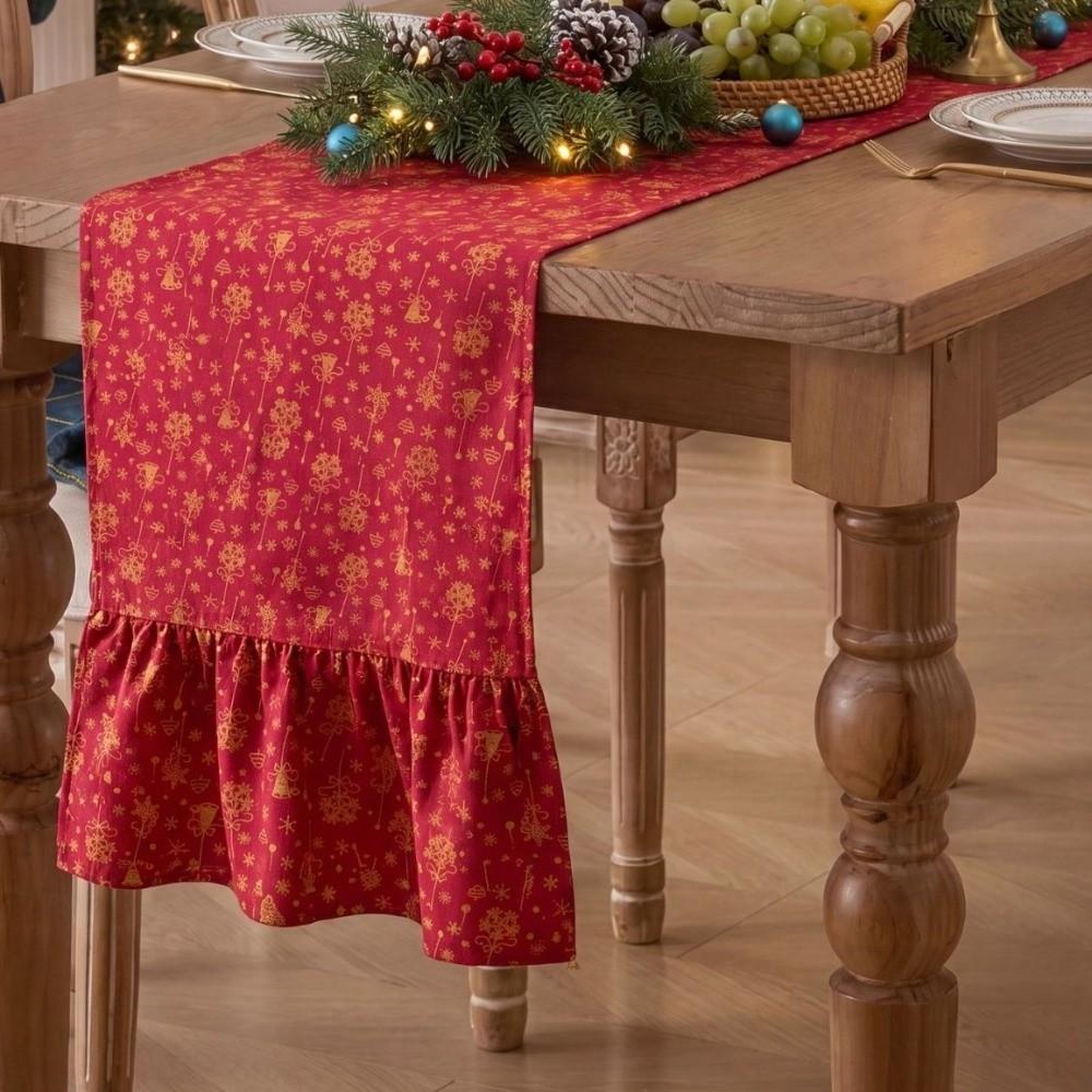 Rustic Style Plaid Table Runner Washable Ruffled Table Runner Ruffle Edge Table Flag Home Use
