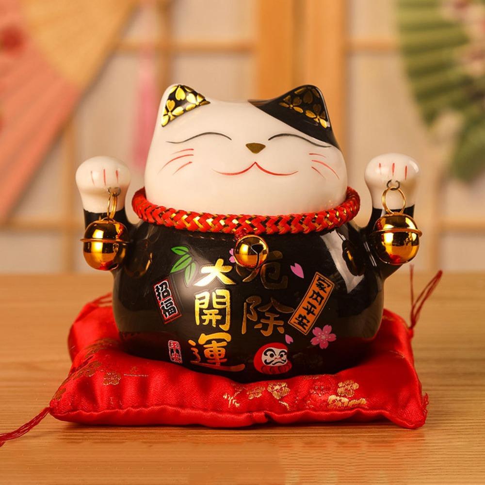 Chinese Style Cat Money Bank Ceramic Kitten Statue Crafts Fortune Cat Piggy Bank Living Room