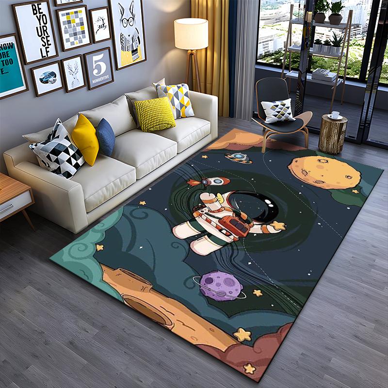 Blue Underwater Character Print Carpet Suitable for use as an anti-slip game mat for living room and bedroom sofas