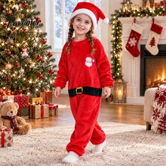 Two Way Zipper Baby Jumpsuit Kids Christmas Flannel Onesie, Santa Claus Costume Pajamas for Boys Girls, Theme Onesie Warm Holiday Party Sleepwear with