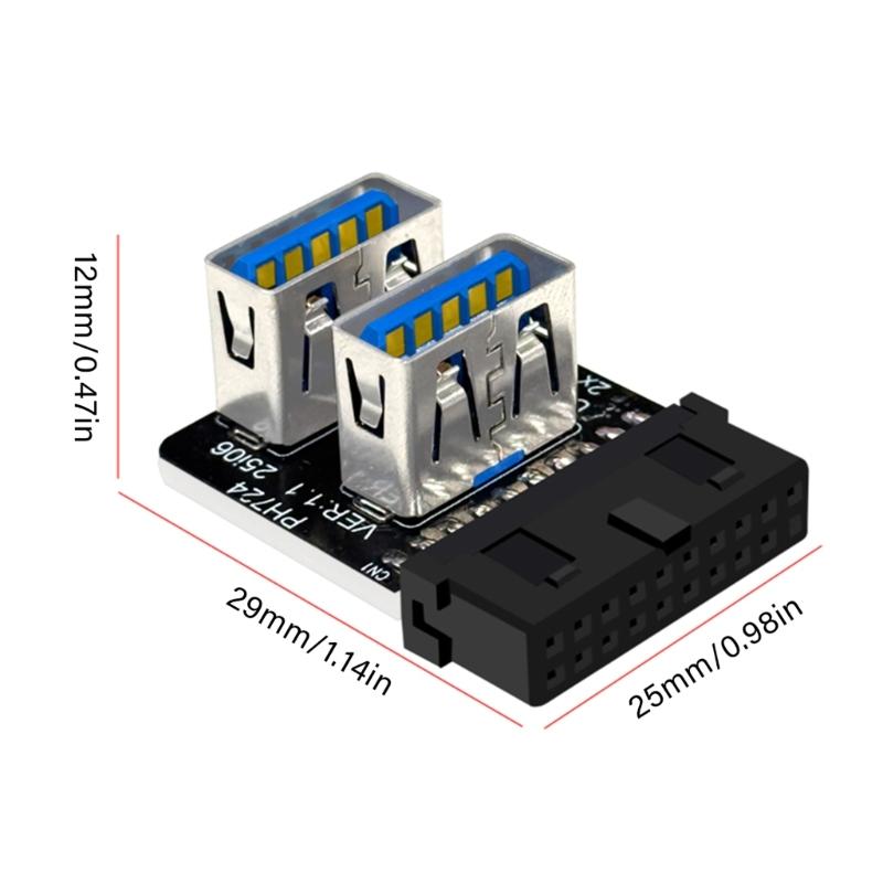 Двухпортовый USB 3.0 адаптер, преобразующий 19-контактный разъем материнской платы в 2 гнездовых порта Type A, Быстрая передача данных, Гибкий
