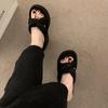 Fashion Platform Wedge Open Toe Slippers Summer New Round Head Black Cross-strap Beach Sandals Flip-flops Chunky Slides Backless Shoes