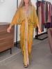 Bohemian Print Long Dress With Tie Waist For Casual Fall Autumn Wear