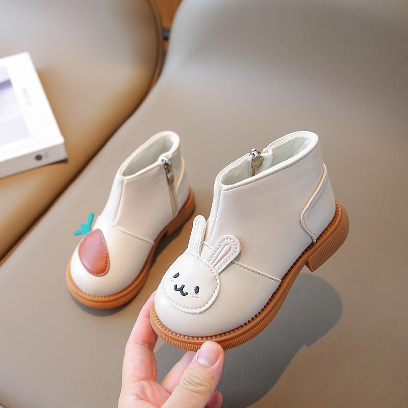 Детские зимние ботинки Милые мультяшные кролики Ботильоны для девочек Модные Теплые Плюшевые Детские Повседневные Короткие Хлопковые Ботинки Боковая Молния