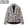 Autumn/Winter New Collection Women's Clothing Zr European and American Style Foreign Trade Fashion Versatile Loose Long-Sleeve Printed Cotton Jacket