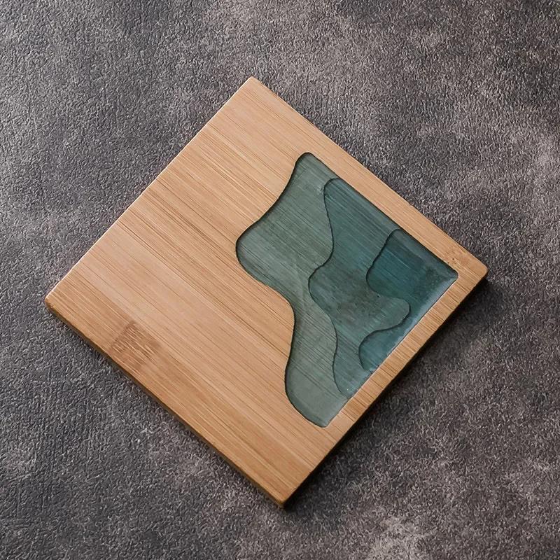 Бамбуковая подставка для чая Круглая Квадратная Подставка для чая Кунг-фу 3D Ремесло Нескользящая Изолированная Подставка для чая Дома Подставка для кофе Аксессуары для чайной посуды