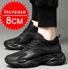 Men Mesh+Leather Elevator Sneakers 8cm Insole Height Increased Shoes Teenager Unisex Hidden Heels Inner Heightening Lift Sports