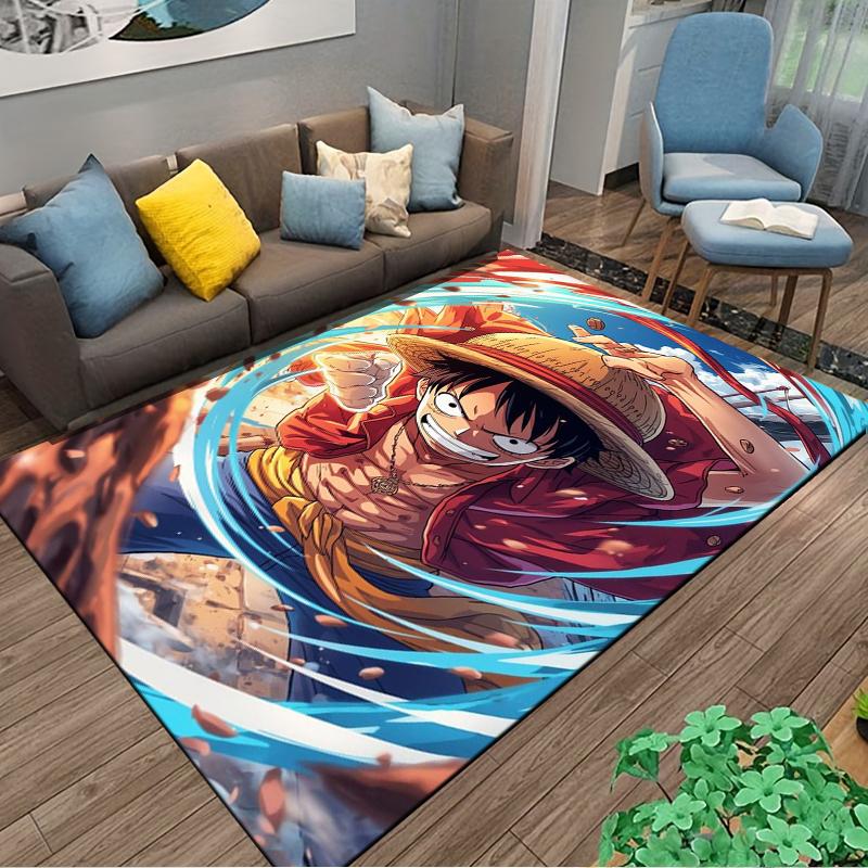 "Anime Style Rug with Straw Hat Character in Action Scene Design" Suitable for use as an anti-slip for living room bedroom sofas