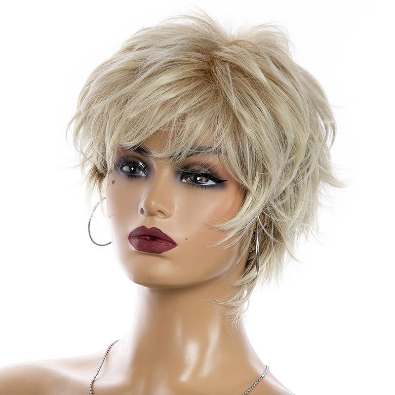 Brown Synthetic Blonde Ladies Mixed Hair Short Fluffy Curly Wig With Bangs Women Daily Party Costume Wig Heat Resistant Fibre