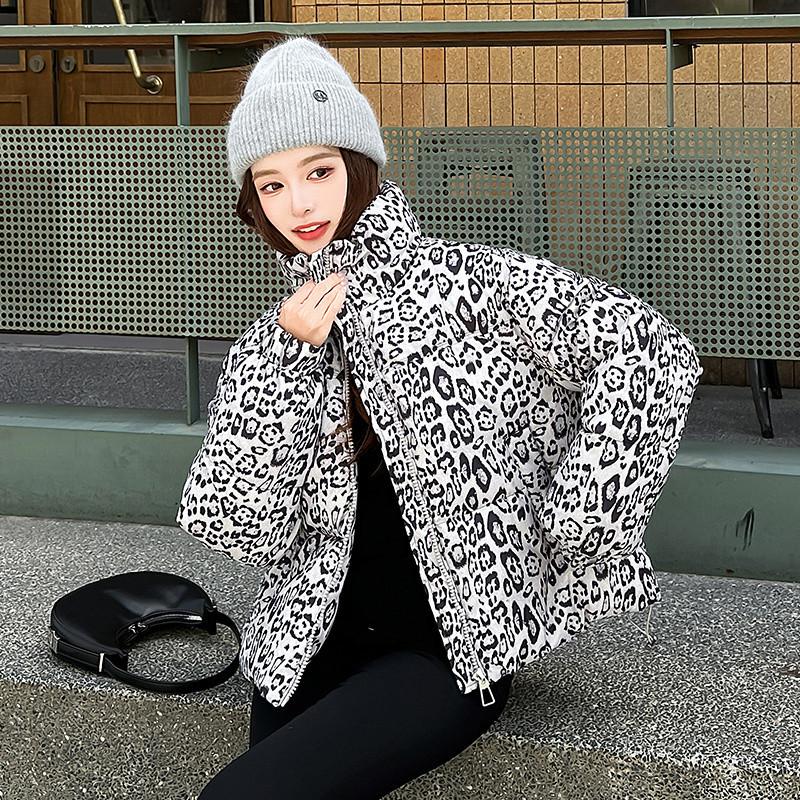 Short Leopard Print Down Cotton Padded Jacket for Women's 2025 Winter New Small Foreign-style Thickened Warm Padded Jacket