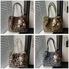 Street Style Leopard Print Plush Tote Bag With Magnetic Closure For Casual Daily Use