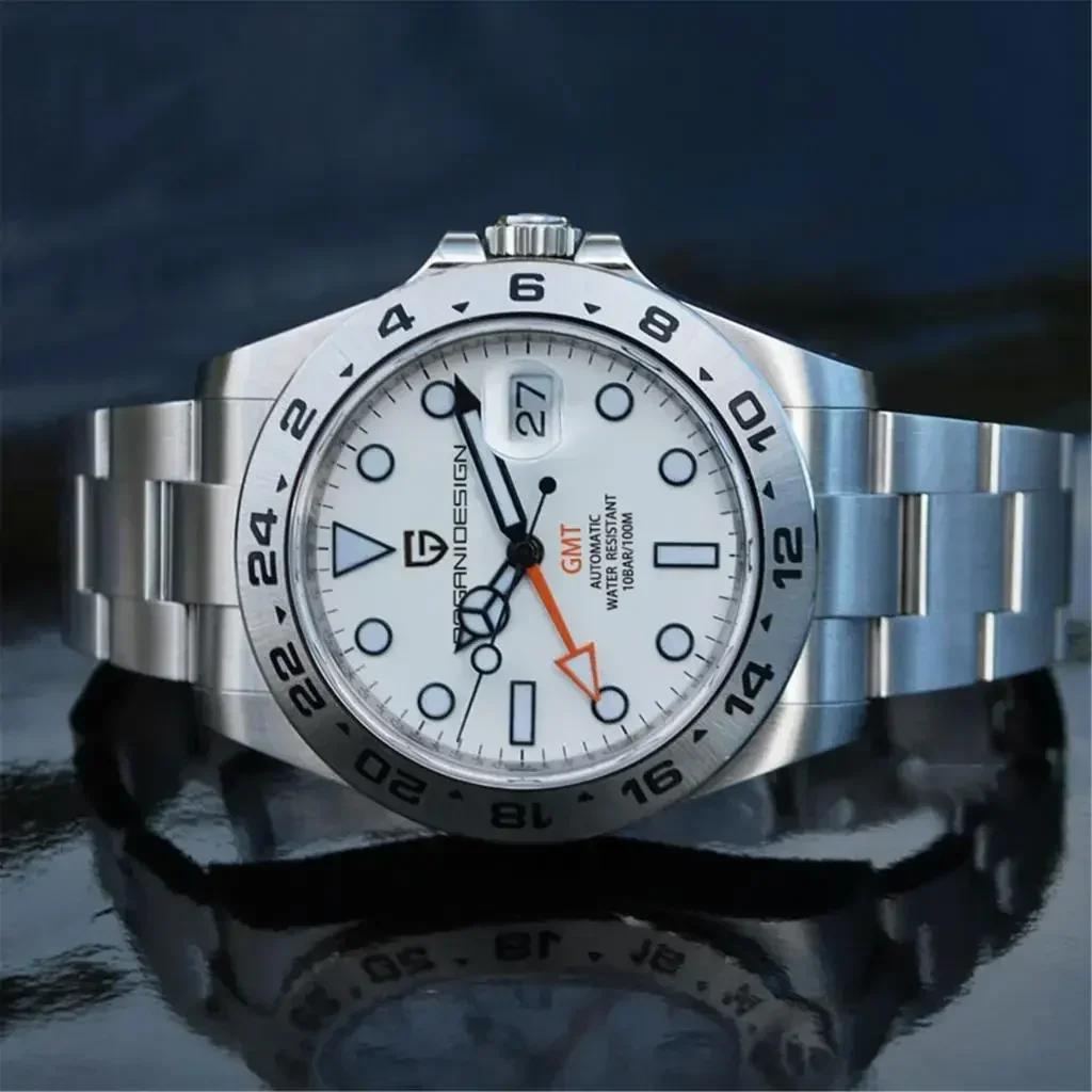 PAGANI DESIGN GMT Watch Automatic Mechanical Watch Stainless Steel Luxury Sapphire 100m Waterproof Clock Reloj Hombre PD1682