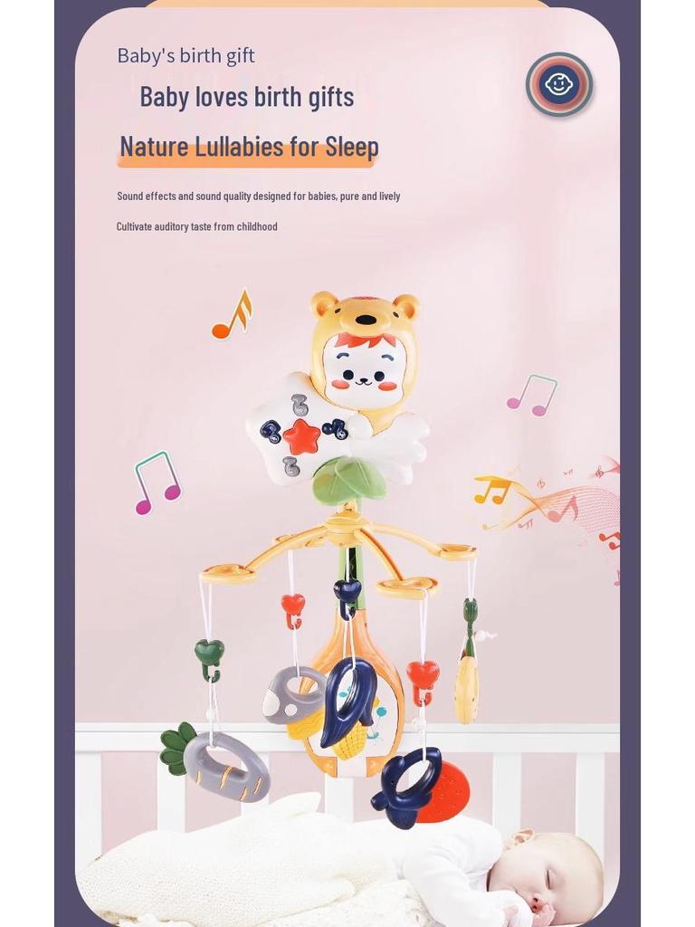Multi-Functional Music Crib Mobile with Remote Control, Projection Light, and Educational Soothing Rattle