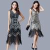 Vintage Flapper Great Gatsby Party Dress V-Neck Sleeveless Sequin Beaded Style Style Tassel Flapper Vestidos