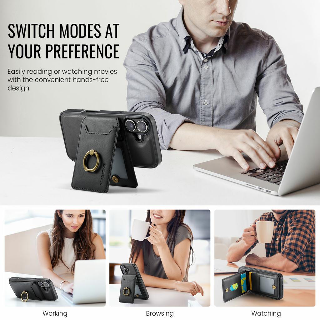 Серия MAGKING K1 Для iPhone 17 Магнитный чехол PC+TPU+PU Чехол для телефона с держателем для карт