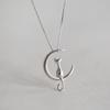 Korean 925 Silver Moon Cat Necklace - Women's Clavicle Chain Jewelry