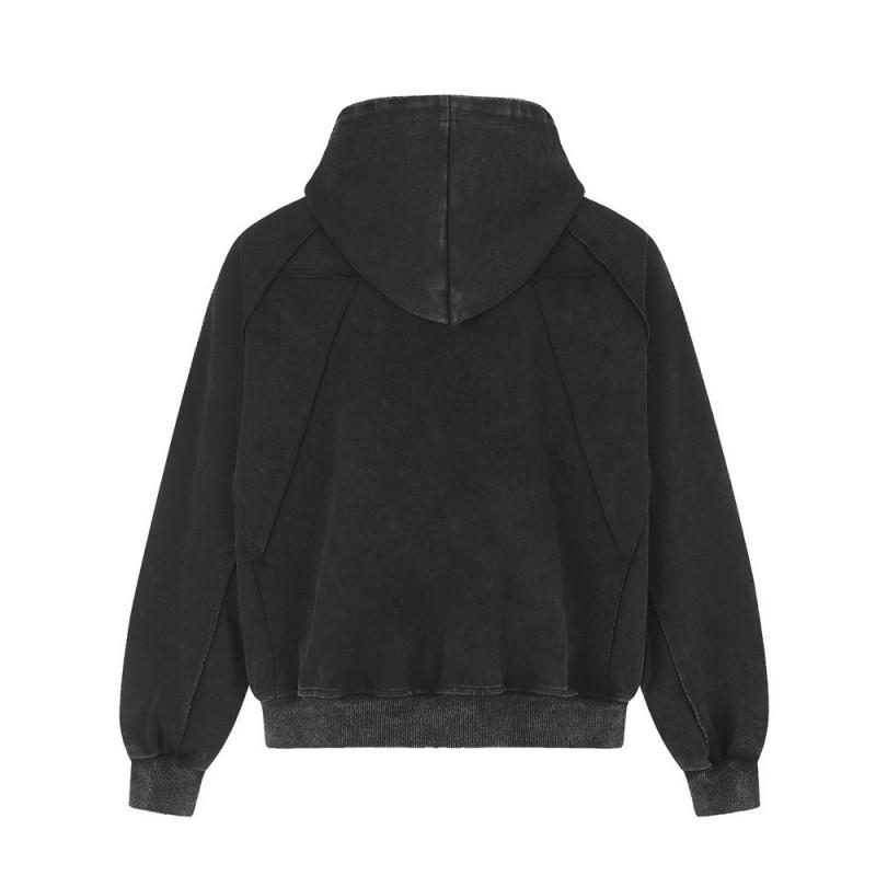 Mens Vintage Punk Hooded Zip Up Sweatshirt Loose Fit Streetwear 350g