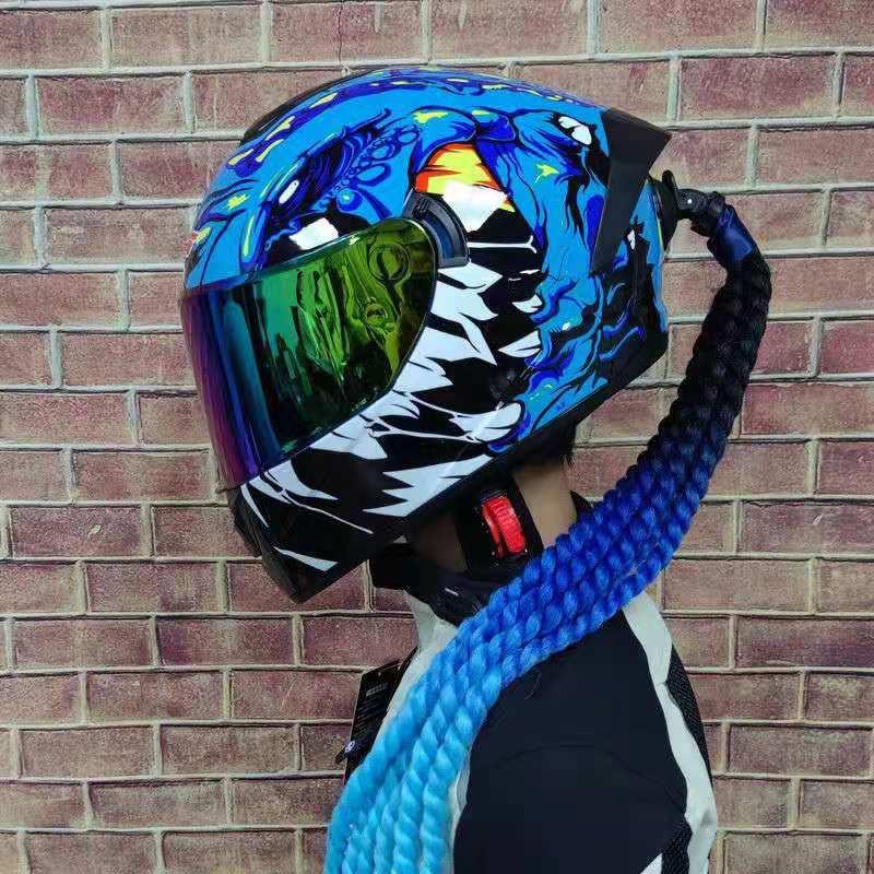Helmet Dirty Braid Ponytail Braid Twist Braid Motorcycle Personality Helmet Wig with Suction Cup(not Include Helmets)