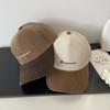 Corduroy Baseball Cap For Women With Embroidered Letters And Wide Brim For Casual Fall Wear
